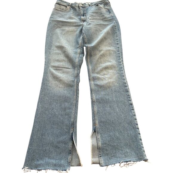 Zara Jeans Womens 6 Blue Denim Faded Medium Wash Ankle Slit Bootcut High Waisted - Picture 1 of 9